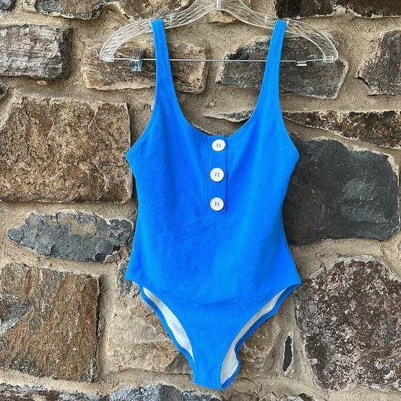 Solid & Striped ANNE-MARIE BUTTON AZURE Swimsuit size L - Picture 4 of 7